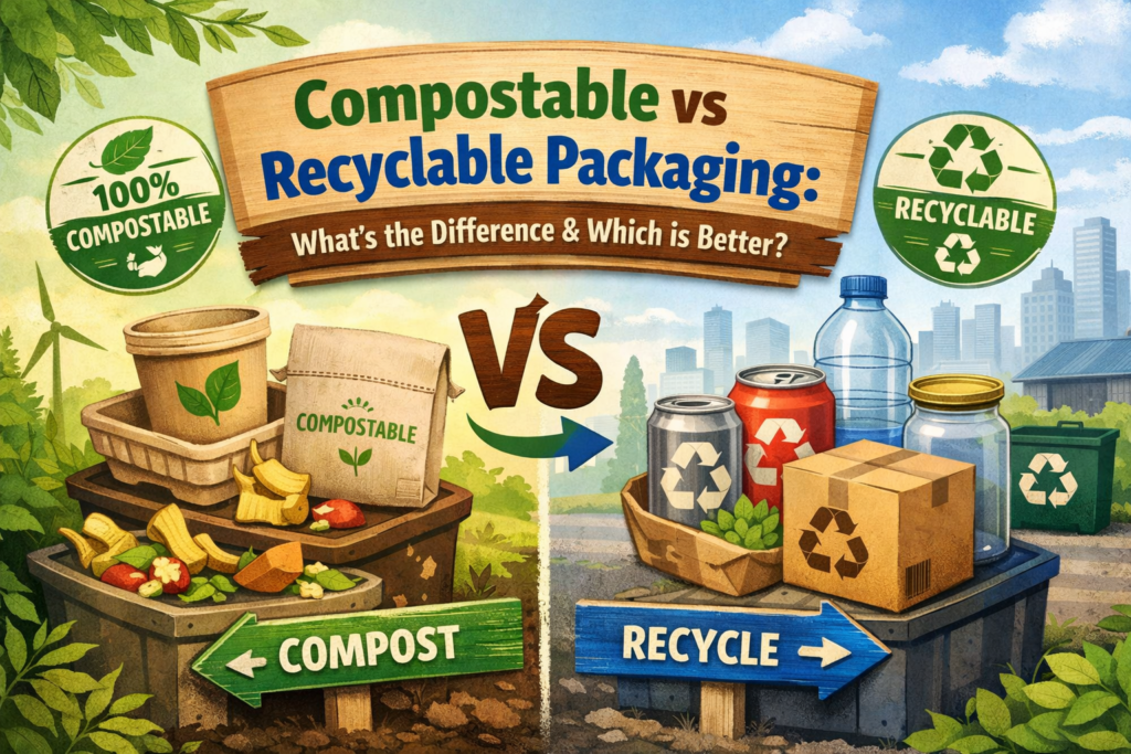 Compostable vs Recyclable Packaging: What’s the Difference & Which is Better? compostable vs recyclable packaging comparison