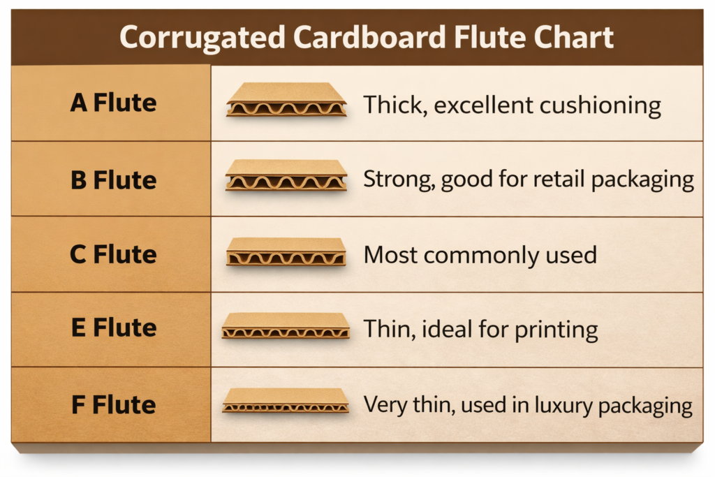 corrugated cardboard flute types chart