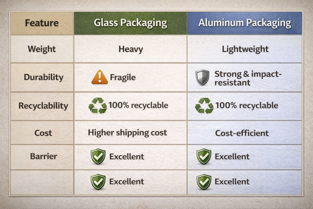 glass vs aluminum packaging comparison table